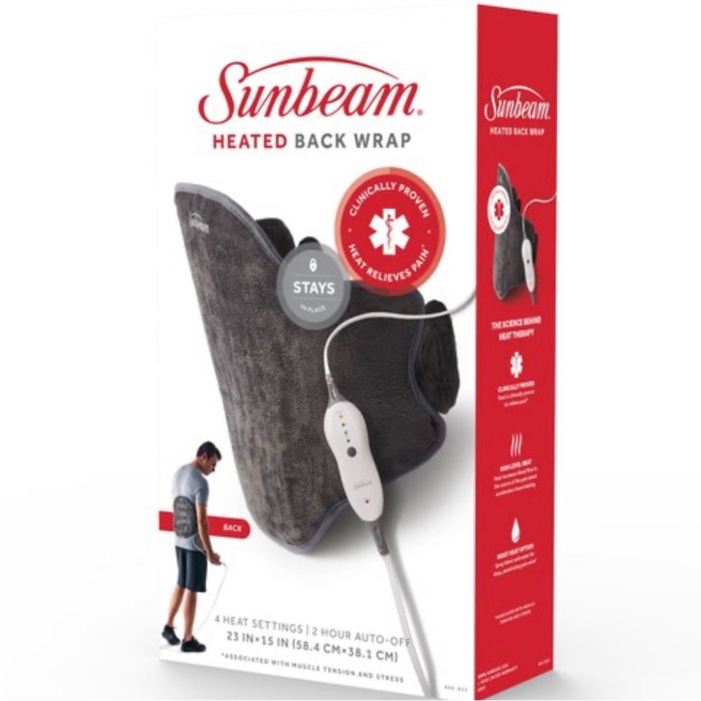 NIB! Sunbeam Heated Back Wrap with Moist Heat Option, Grey
